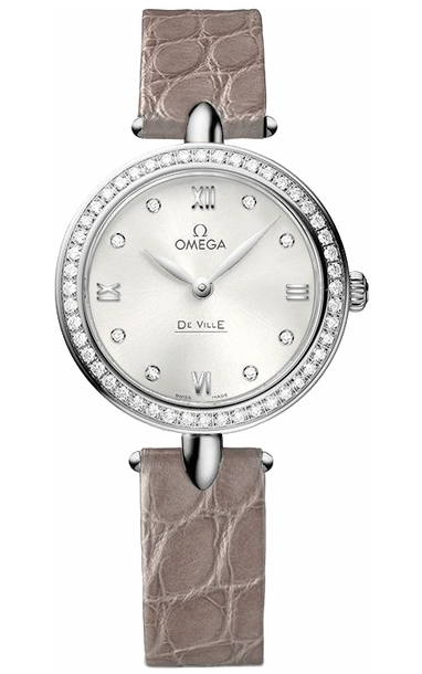 Deville Prestige in Steel with Diamond Bezel on Brown Leather Strap with Silver Diamond Dial