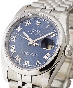 Datejust 36mm in Steel with Smooth Bezel on Jubilee Bracelet with Blue Roman Dial