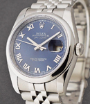 Datejust 36mm in Steel with Smooth Bezel on Jubilee Bracelet with Blue Roman Dial