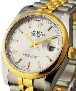 Datejust 2-Tone 36mm Men's with Domed Bezel on Jubilee Bracelet with Silver Stick Dial