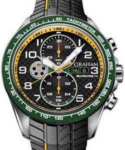 Silverstone RS Racing in Steel with Green Bezel on Black Rubber Strap with Black Dial