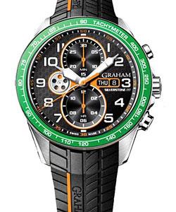 Silverstone RS Racing in Steel with Green Bezel on Black Rubber Strap with Black Dial
