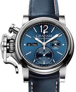 Chronofighter Vintage Oversize 44mm in Steel On Blue Calfskin Leather Strap with Blue Dial
