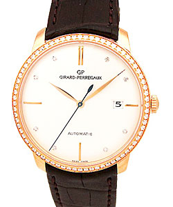 Classic Elegance in Rose Gold with Diamond Bezel on Brown Alligator Leather Strap with Silver Diamond Dial