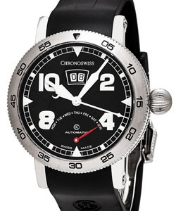 Time Master Rectrograde Date Automatic in Steel on Black Rubber Strap with Black Dial