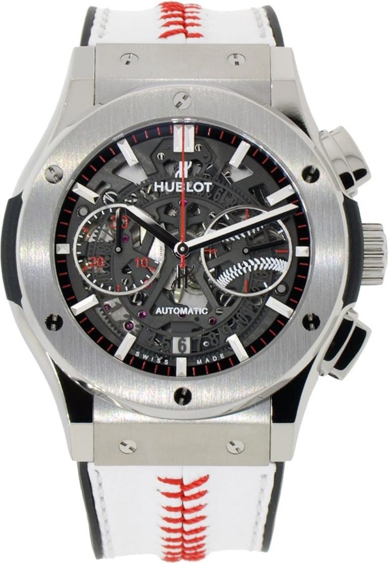 Classic Fusion Chronograph 45mm in Titanium - Limited Edition of 100 Pieces On White Calfskin Leather with Red Baseball Stitching Strap with Skeleton Dial