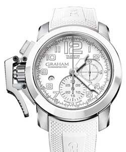 Chronofighter Oversize in Steel with Ceramic Bezel on White Rubber Strap with White Dial