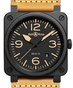 BR03-92 Heritage in Black Ceramic Bezel on Brown Calfskin Strap with Black Dial