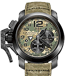Chronofighter Oversize Black Arrow in Black PVD Coated Steel on Green Fabric Starp with Green and Khaki Dial