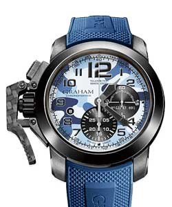 Chronofighter Oversize Black Arrow 47mm in Black PVD Coated Steel on Blue Rubber Strap with Blue Dial