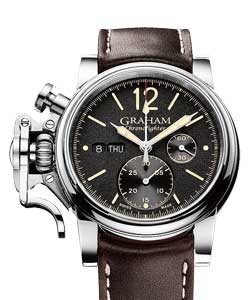 Chronofighter Vintage 44mm in Steel On Brown Calf Leather Strap with Black Textured with Khaki Stick Dial