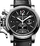 Chronofighter Vintage Oversize 44mm in Steel On Black Leather Strap with Black Textured Dial