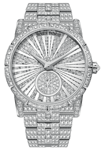 Haute Joaillerie Excalibur in White Gold with Diamond Bezel on White Gold Pave Diamond Bracelet with Pave Diamond Dial