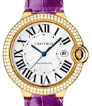 Ballon Bleu 42mm in Rose Gold with Diamond Bezel  on Purple Alligator Leather Strap with Lacquered Silver Opaline Dial