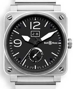 BR03-90 Power Reserve and Big Date in Steel on Steel Bracelet with Black Dial