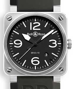 BR 03-92 in Steel on Black Rubber Strap with Black Dial