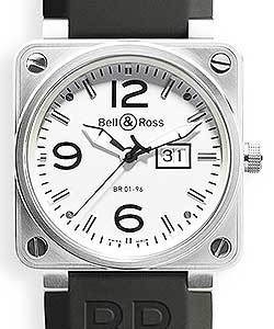 BR01-96 Grande Date in Steel on Black Rubber Strap with Silver Dial