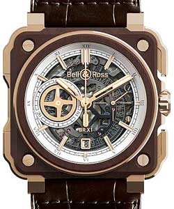 BR-X1 Skeleton Chronograph in Bronze - Limited Edition on Brown Alligator Leather Strap with Grey Skeleton Dial