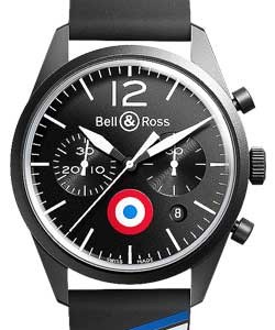 BR 126 Chronograph Insignia France in PVD Steel - Limited Edition on Black Rubber Strap with Black Dial