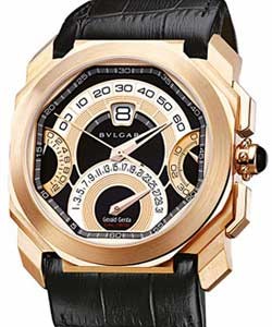 Gerald Genta Octo Bi-Retro in Rose Gold on Black Leather Strap with Black Dial