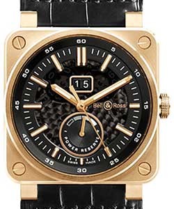 BRO3-90 Power Reserve and Big Date in Rose Gold on Black Leather Strap with Black Dial