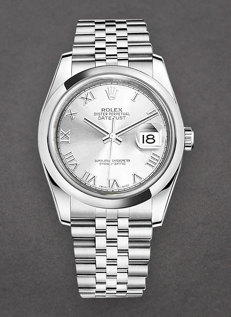 Datejust 36mm in Steel with Domed Bezel on Steel Jubilee Bracelet with Silver Roman Dial