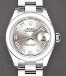 Ladies Datejust 28mm in Steel with Domed Bezel on Oyster Bracelet with Silver Roman Dial