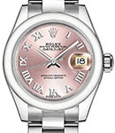 Datejust 28mm Automatic in Steel with Domed Bezel on Steel Oyester Braclet with Pink Roman Dial