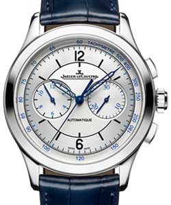 Master Chronograph 40mm in Steel on Blue Leather Strap with Silver Dial