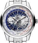 Geophysic Universal Time 41.6mm in Steel On Steel Bracelet with Blue Lacquer Dial
