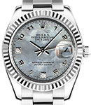 Datejust in Steel with Fluted Bezel on Oyster Braclet with White Goldust Mother of Pearl Dial with 2 Diamonds