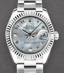 Datejust in Steel with Fluted Bezel on Oyster Braclet with White Goldust Mother of Pearl Dial with 2 Diamonds