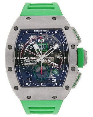 RM 11 Roberto Mancini Chronographe Flyback in Titanium on Green Rubber Strap with Skeleton Dial