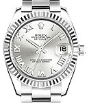 Mid Size Datejust 31mm in Steel with White Gold Fluted Bezel on Oyster Bracelet with Silver Roman Dial