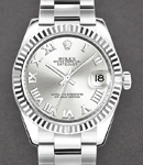 Mid Size Datejust 31mm in Steel with White Gold Fluted Bezel on Oyster Bracelet with Silver Roman Dial