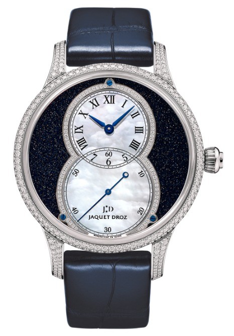 Grande Seconde Aventurine in White Gold with Diamond Bezel on Blue Alligator Leather Strap with White Mother of Pearl Dial