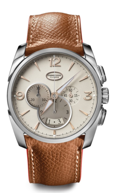 Tonda Metrographe 40mm Automatic in Steel on Brown Calfskin Leather Strap with Grained White Dial