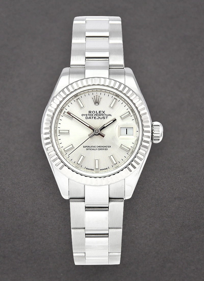 Rolex Unworn Datejust 28mm Automatic in Steel with White Gold Fluted Bezel