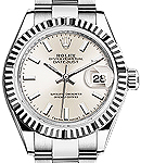 Datejust 28mm Automatic in Steel with White Gold Fluted Bezel on Steel Oyster Bracelet with Silver Index Dial