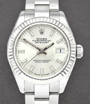 Datejust 28mm Automatic in Steel with White Gold Fluted Bezel on Steel Oyster Bracelet with Silver Index Dial