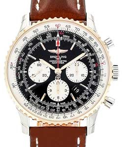 Navitimer 01 in Steel with Rose Gold Bezel on Brown Crocodile Leather Strap with Black Dial