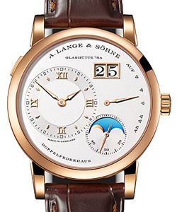 Lange 1 Moonphase in Rose Gold On Brown Crocodile Leather Strap with Silver Dial