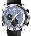 Pershing 005 Chronograph 45mm in Steel On Black Rubber Strap with Blue Dial - Black Subdials