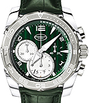 Pershing 005 Chronograph in Steel on Green Leather Strap with Green Dial - Silver Subdials