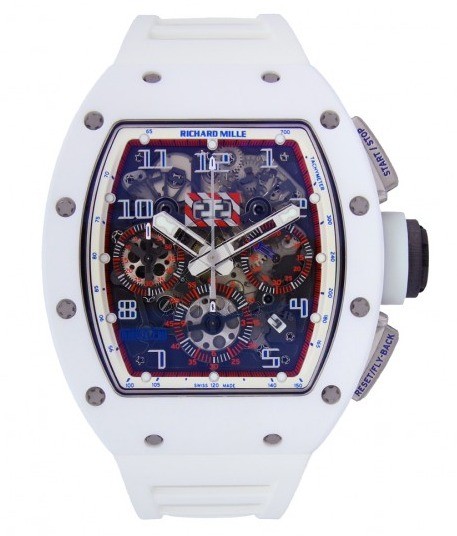 RM 011 Asia Exclusive White NTPT Carbon Chronograph in Ceramic on White Rubber Strap with Skeleton Dial