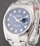 Datejust 36mm in Steel with White Gold Fluted Bezel on Steel Oyster Bracelet with Blue Diamond Dial