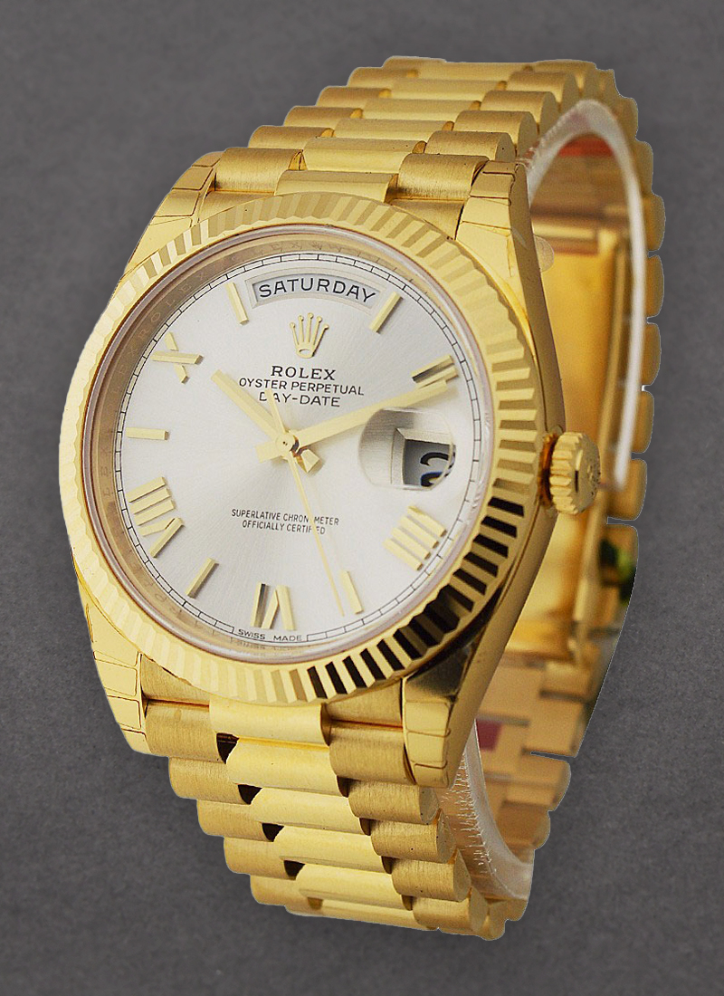 Rolex Unworn Day Date 40mm President in Yellow Gold with Fluted Bezel