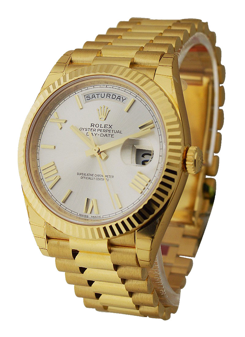 Rolex Unworn Day Date 40mm President in Yellow Gold with Fluted Bezel
