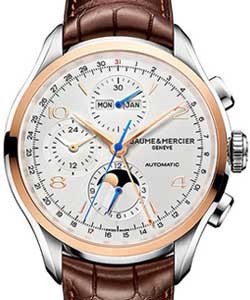 Clifton Chronograph Moon phase Two Tone in Steel With Rose Gold Bezel on Brown Leather Strap with Silver Dial