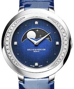 Promesse Moonphase in Steel and Diamonds on Blue Alligator Leather Strap with Blue Diamond Dial